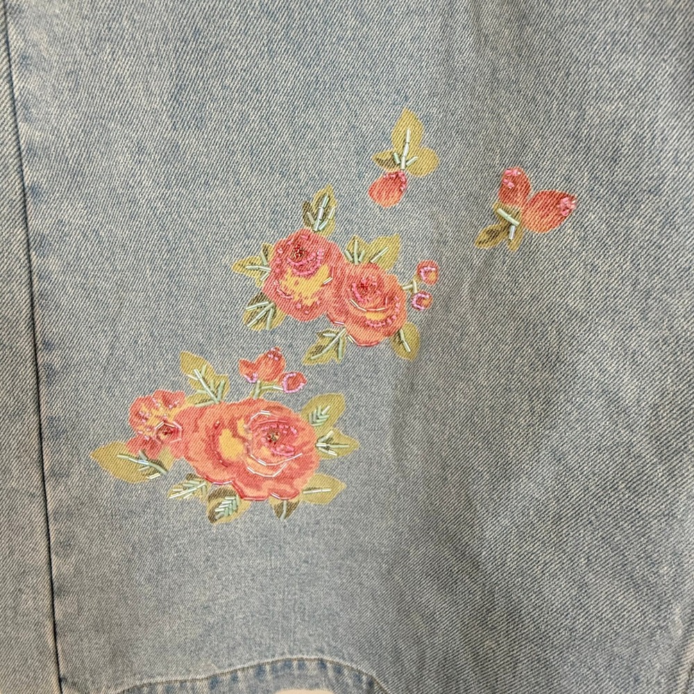 Susan Bristol Women's Beaded Floral Denim Straight Skirt Sz 16W NWT Vintage FLAW - Picture 3 of 13